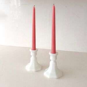 Pair of Vintage White Milk Glass Candlesticks